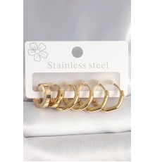 316L Çelik Gold Renk Geometrik Halka Model Kadın Küpe Seti - TJ-BKP10391