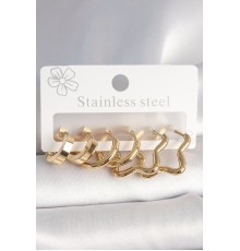 316L Çelik Gold Renk Yıldız Halka Model Kadın Küpe Seti - TJ-BKP10392
