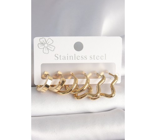 316L Çelik Gold Renk Yıldız Halka Model Kadın Küpe Seti - TJ-BKP10392