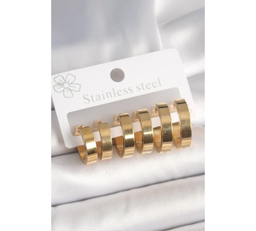 316L Çelik Gold Renk Halka Model Kadın Küpe Seti - TJ-BKP10393