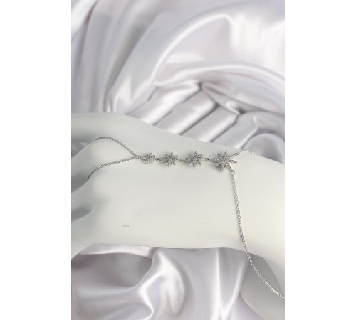 Pirinç Gümüş Renk Zirkon Taşlı Kutup Yıldızı Model Kadın Şahmeran - TJ-SN612