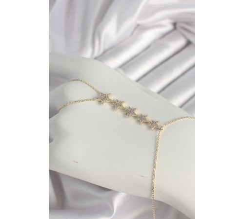 Pirinç Gold Renk Zirkon Taşlı Yıldız Model Kadın Şahmeran - TJ-SN617