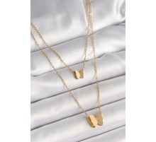 316L Çelik Gold Renk 2'Li Simli Model Kadın Kolye - TJ-BKO9928