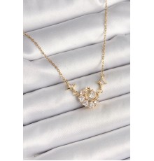 316L Çelik Gold Renk Zirkon Taşlı Hilal Kalp Model Kadın Kolye - TJ-BKO9931