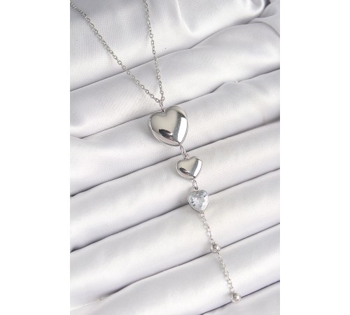 316L Çelik Gümüş Renk Sallantı Kalp Model Zirkon Taş Detay Kadın Kolye - TJ-BKO9933