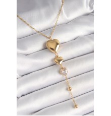 316L Çelik Gold Renk Sallantı Kalp Model Zirkon Taş Detaylı Kadın Kolye - TJ-BKO9934