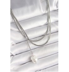 316L Çelik Gümüş Renk İtalyan Zincir Model Sallantı İnci Figür Kadın Kolye - TJ-BKO9935