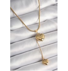 316L Çelik Gold Renk Tüp Zincir Model 3D Sallantı Kalp Model Kadın Kolye - TJ-BKO9937