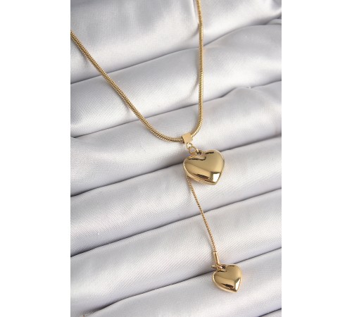 316L Çelik Gold Renk Tüp Zincir Model 3D Sallantı Kalp Model Kadın Kolye - TJ-BKO9937