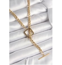 316L Çelik Gold Renk Zincir Model Kare Figür Kadın Kolye - TJ-BKO9939