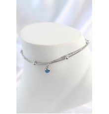 316L Çelik Gümüş Renk 2'Li Zincir Model Nazar Boncuk Figür Kadın Halhal - TJ-HH1638