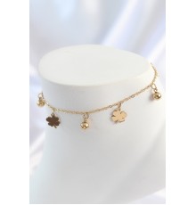 316L Çelik Gold Renk Sallantı Topçuk Yonca Model Kadın Halhal - TJ-HH1639