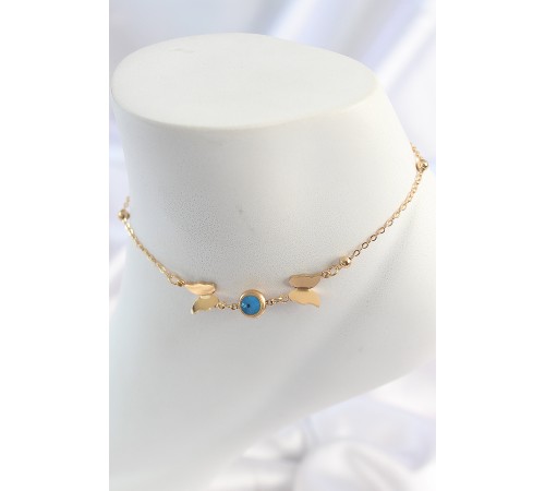 316L Çelik Gold Renk Nazar Boncuk Figür Kadın Halhal - TJ-HH1641