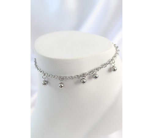 316L Çelik Gümüş Renk Sallantı Topçuk Zincir Model Kadın Halhal - TJ-HH1642