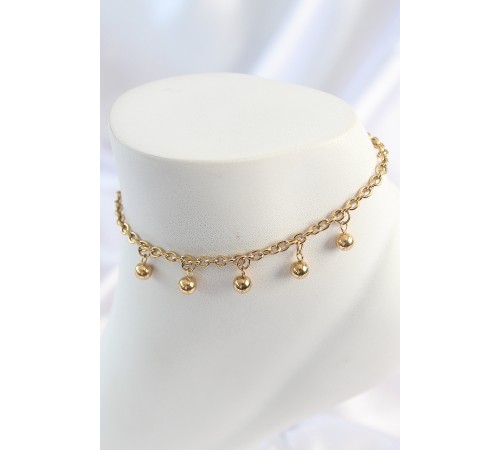 316L Çelik Gold Renk Sallantı Topçuk Zincir Model Kadın Halhal - TJ-HH1643