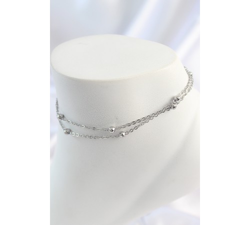 316L Çelik Gümüş Renk 2'Li Topçuk Detay Zincir Model Kadın Halhal - TJ-HH1646