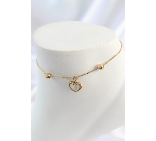 316L Çelik Gold Renk Sallantı Mineli Kalp Figür Topçuk Detay Kadın Halhal - TJ-HH1649