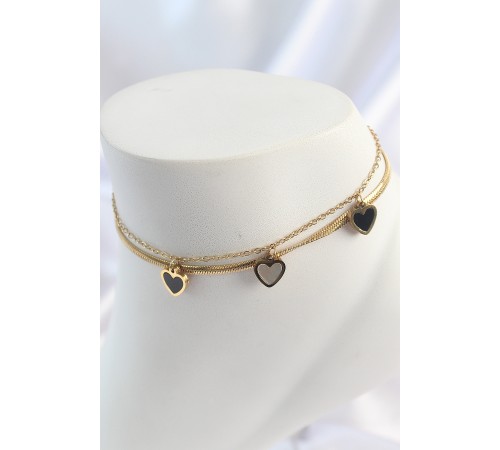 316L Çelik Gold Renk 2'Li İtalyan Zincir Model Sallantı Kalp Figür Kadın Halhal - TJ-HH1655