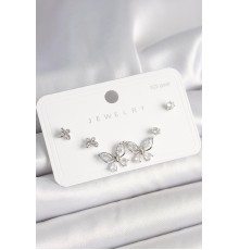 925 Ayar Gümüş Çivi Pirinç Gümüş Renk Zirkon Taşlı Model Kadın Küpe Seti - TJ-BKP10394