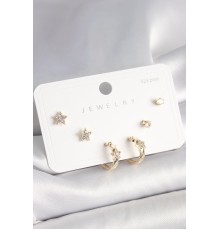 925 Ayar Çivi Pirinç Gold Renk Zirkon Taşlı Yıldız Model Kadın Küpe Seti - TJ-BKP10397