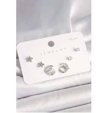 925 Ayar Gümüş Çivi Zirkon Taşlı Hilal Yıldız Model Kadın Küpe Seti - TJ-BKP10398