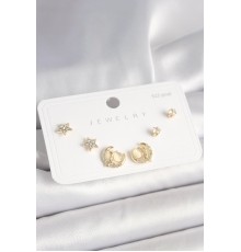 925 Ayar Gümüş Çivi Zirkon Taşlı Hilal Yıldız Model Kadın Küpe Seti - TJ-BKP10399