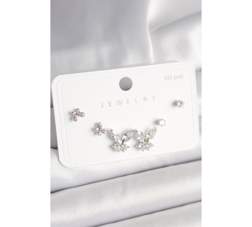 925 Ayar Gümüş Çivi Pirinç Zirkon Taşlı Model Kadın Küpe Seti - TJ-BKP10402