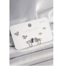 925 Ayar Gümüş Çivi Pirinç Gümüş Renk Zirkon Taşlı Model Kadın Küpe Seti - TJ-BKP10404