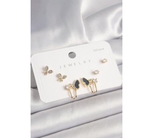 925 Ayar Gümüş Çivi Pirinç Zirkon Taşlı Model Kadın Küpe Seti - TJ-BKP10405