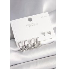 925 Ayar Gümüş Çivi Pirinç Gümüş Renk Zirkon Taşlı Halka Model Kadın Küpe Seti - TJ-BKP10406
