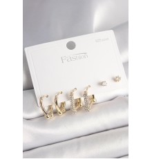 925 Ayar Gümüş Çivi Pirinç Gold Renk Halka Model Kadın Küpe Seti - TJ-BKP10407