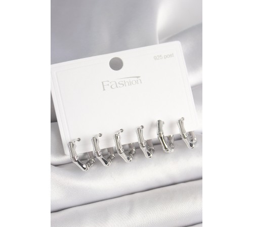 925 Ayar Gümüş Çivi Pirinç Gümüş Renk Bambu Halka Model Kadın Küpe Seti - TJ-BKP10408