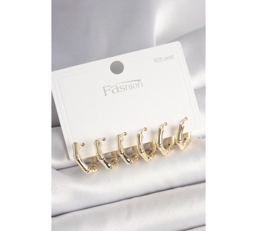 925 Ayar Gümüş Çivi Pirinç Gold Renk Bambu Halka Model Kadın Küpe Seti - TJ-BKP10409