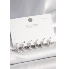 925 Ayar Gümüş Çivi Pirinç Gümüş Renk İşlemeli Halka Model Kadın Küpe Seti - TJ-BKP10410