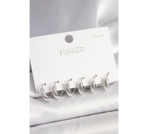 925 Ayar Gümüş Çivi Pirinç Gümüş Renk İşlemeli Halka Model Kadın Küpe Seti - TJ-BKP10410