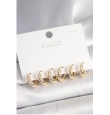 925 Ayar Gümüş Çivi Pirinç Gold Renk İşlemeli Halka Model Kadın Küpe Seti - TJ-BKP10411