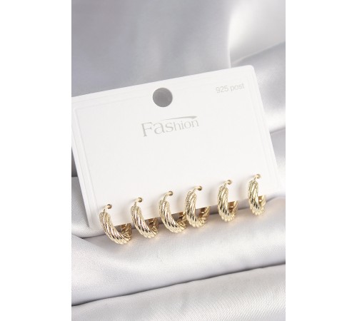 925 Ayar Gümüş Çivi Pirinç Gold Renk İşlemeli Halka Model Kadın Küpe Seti - TJ-BKP10411