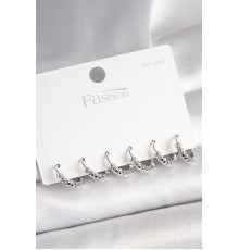 925 Ayar Gümüş Çivi Pirinç Gümüş Renk Kalp İşlemeli Halka Model Kadın Küpe Seti - TJ-BKP10412