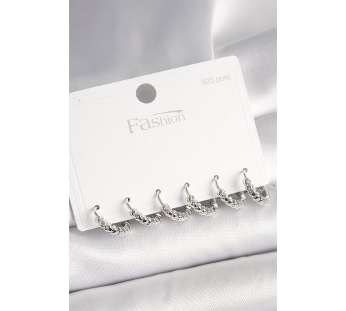 925 Ayar Gümüş Çivi Pirinç Gümüş Renk Kalp İşlemeli Halka Model Kadın Küpe Seti - TJ-BKP10412