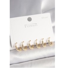 925 Ayar Gümüş Çivi Pirinç Gold Renk Kalp İşlemeli Halka Model Kadın Küpe Seti - TJ-BKP10413