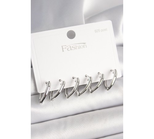 925 Ayar Gümüş Çivi Pirinç Gümüş Renk Üçgen Model Kadın Küpe Seti - TJ-BKP10414