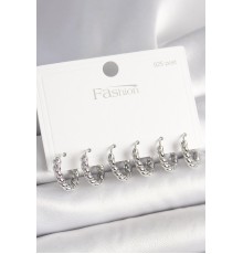 925 Ayar Gümüş Çivi Pirinç Gümüş Renk Sarmal Halka Model Kadın Küpe Seti - TJ-BKP10416