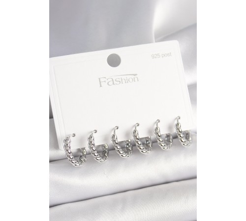 925 Ayar Gümüş Çivi Pirinç Gümüş Renk Sarmal Halka Model Kadın Küpe Seti - TJ-BKP10416