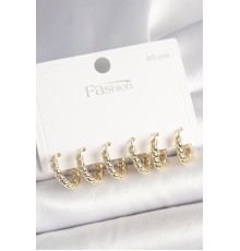 925 Ayar Gümüş Çivi Pirinç Gold Renk Sarmal Halka Model Kadın Küpe Seti - TJ-BKP10417