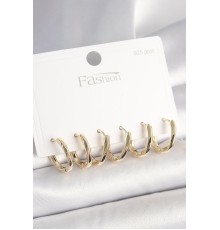 925 Ayar Gümüş Çivi Pirinç Gold Renk Oval Halka Model Kadın Küpe Seti - TJ-BKP10419