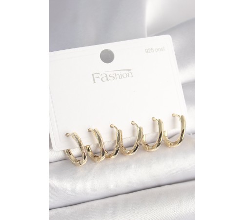 925 Ayar Gümüş Çivi Pirinç Gold Renk Oval Halka Model Kadın Küpe Seti - TJ-BKP10419