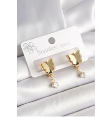 316L Çelik Gold Renk Sallantı Zirkon Taş Detaylı Simli Model Kadın Küpe - TJ-BKP10420