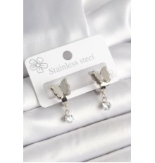 316L Çelik Gümüş Renk Sallantı Zirkon Taşlı Simli Model Kadın Küpe - TJ-BKP10421