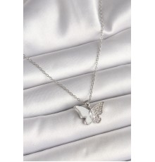 316L Çelik Gümüş Renk Zincir Zirkon Taşlı Beyaz Mineli Model Kadın Kolye - TJ-BKO9941