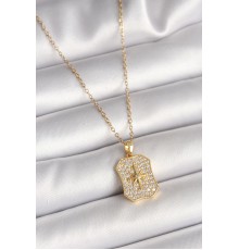 316L Çelik Gold Renk Zincir Zirkon Taşlı Kutup Yıldız İşlemeli Madalyon Model Kadın Kolye - TJ-BKO9942
